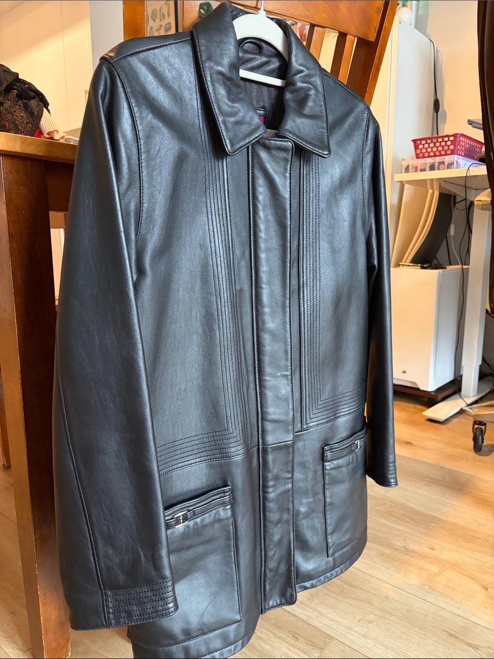 Men's Black Leather coat - Classic Longline